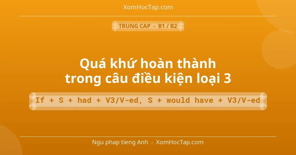 Ngu phap tieng Anh: Quá khứ hoàn thành trong câu điều kiện loại 3 - Cong thuc: If + S + had + V3/V-ed, S + would have + V3/V-ed