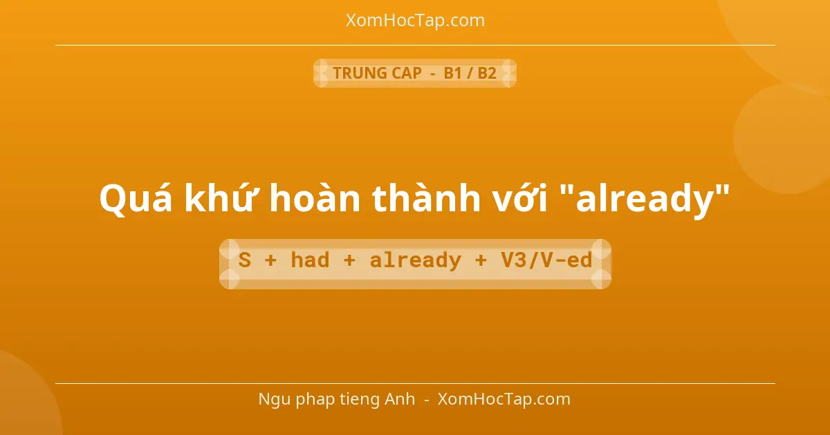 Ngu phap tieng Anh: Quá khứ hoàn thành với "already" - Cong thuc: S + had + already + V3/V-ed