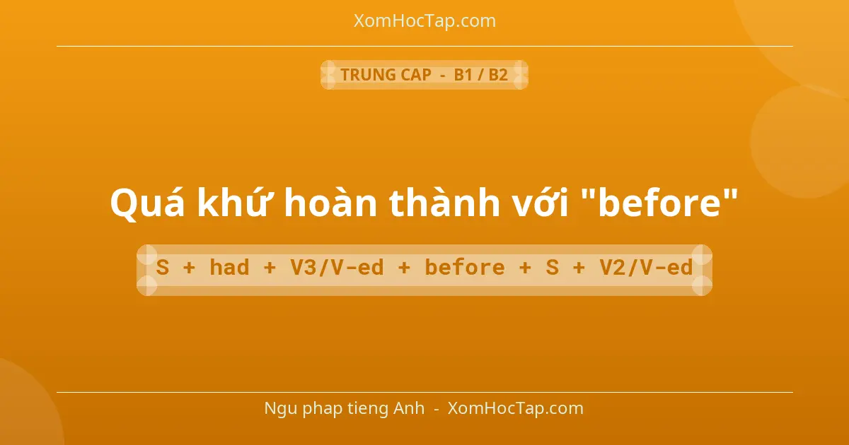 Ngu phap tieng Anh: Quá khứ hoàn thành với "before" - Cong thuc: S + had + V3/V-ed + before + S + V2/V-ed