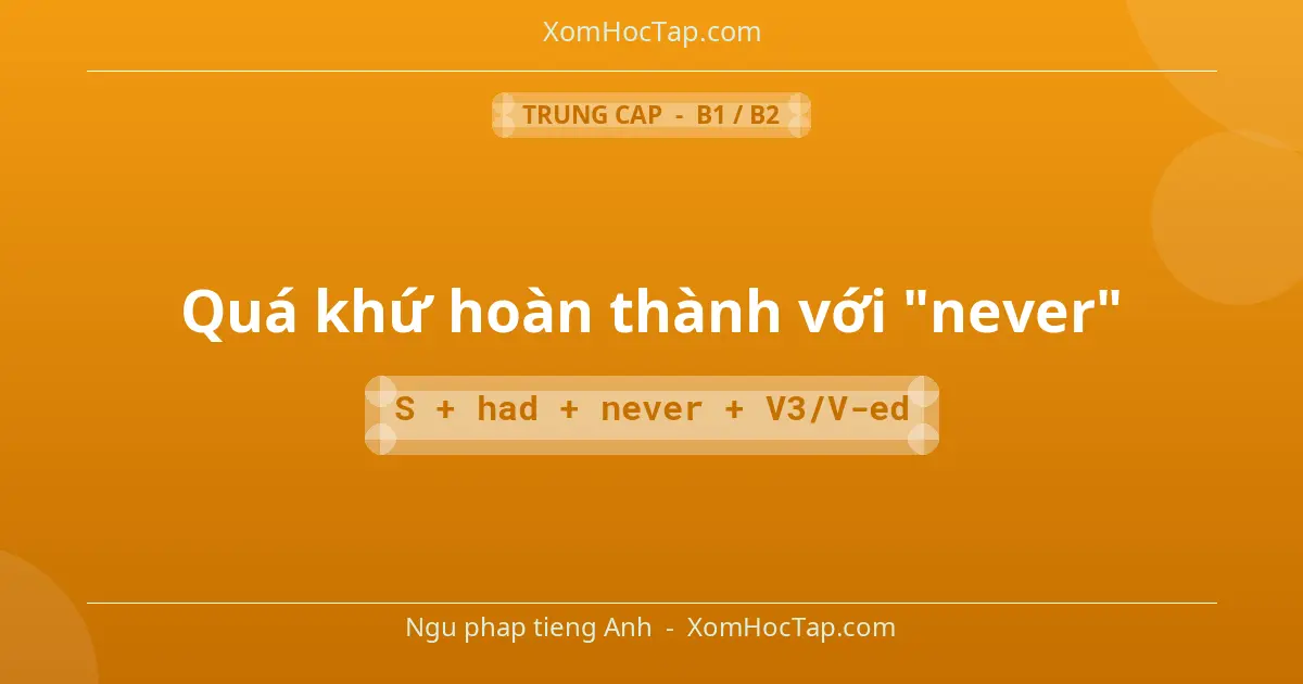 Ngu phap tieng Anh: Quá khứ hoàn thành với "never" - Cong thuc: S + had + never + V3/V-ed