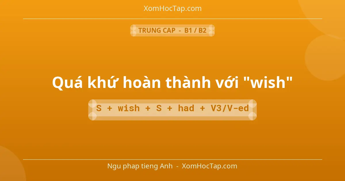 Ngu phap tieng Anh: Quá khứ hoàn thành với "wish" - Cong thuc: S + wish + S + had + V3/V-ed