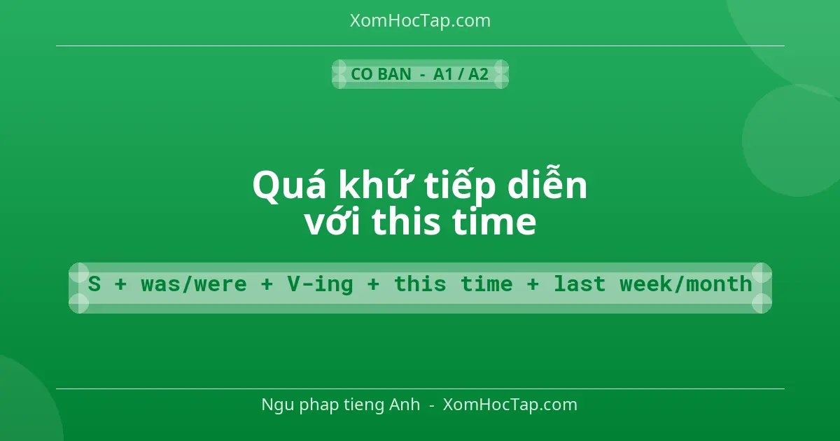 Ngu phap tieng Anh: Quá khứ tiếp diễn với this time - Cong thuc: S + was/were + V-ing + this time + last week/month