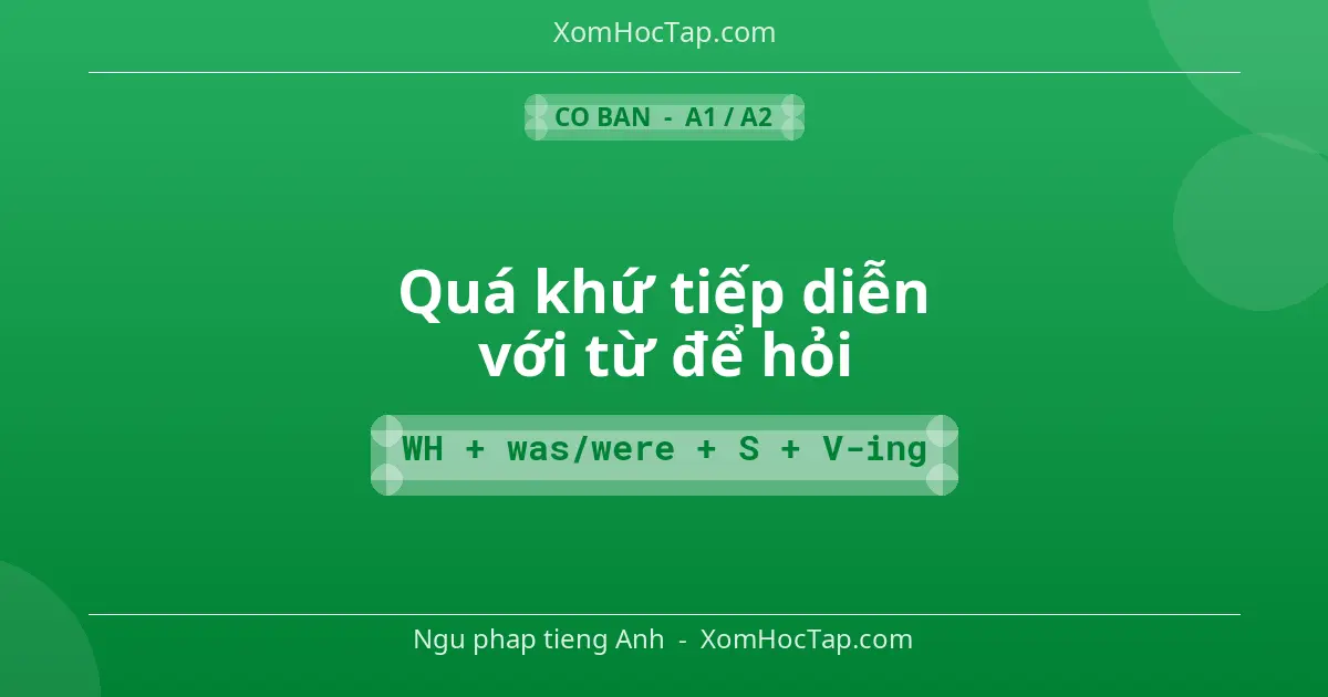 Ngu phap tieng Anh: Quá khứ tiếp diễn với từ để hỏi - Cong thuc: WH + was/were + S + V-ing