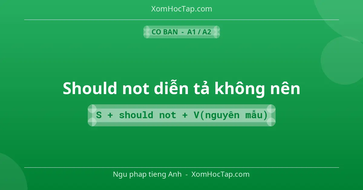 Ngu phap tieng Anh: Should not diễn tả không nên - Cong thuc: S + should not + V(nguyên mẫu)
