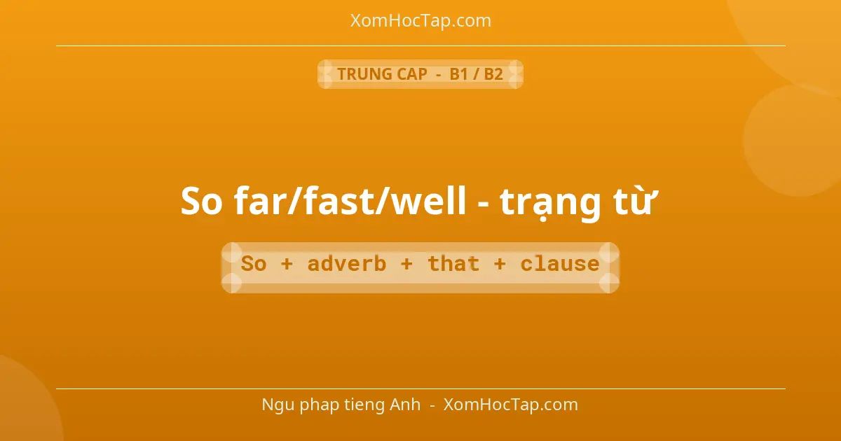 Ngu phap tieng Anh: So far/fast/well - trạng từ - Cong thuc: So + adverb + that + clause
