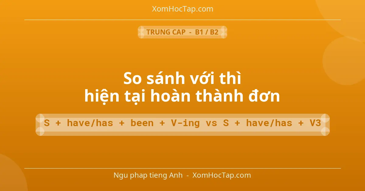 Ngu phap tieng Anh: So sánh với thì hiện tại hoàn thành đơn - Cong thuc: S + have/has + been + V-ing vs S + have/has + V3