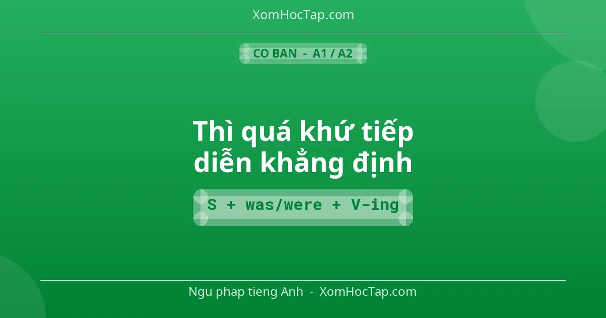 Ngu phap tieng Anh: Thì quá khứ tiếp diễn khẳng định - Cong thuc: S + was/were + V-ing