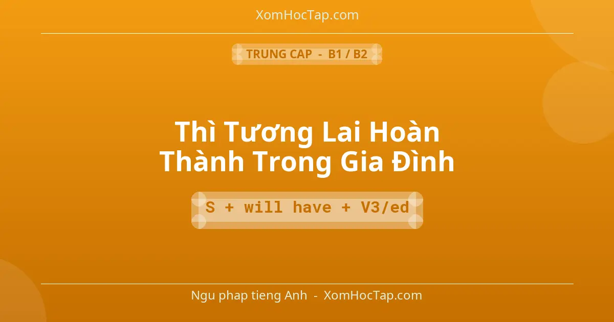 Ngu phap tieng Anh: Thì Tương Lai Hoàn Thành Trong Gia Đình - Cong thuc: S + will have + V3/ed