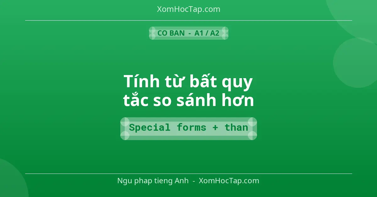 Ngu phap tieng Anh: Tính từ bất quy tắc so sánh hơn - Cong thuc: Special forms + than