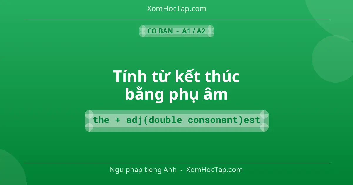 Ngu phap tieng Anh: Tính từ kết thúc bằng phụ âm - Cong thuc: the + adj(double consonant)est