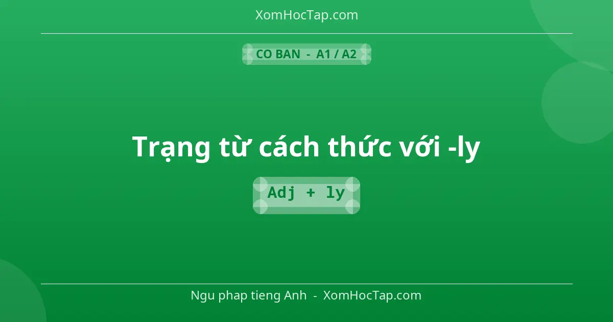 Ngu phap tieng Anh: Trạng từ cách thức với -ly - Cong thuc: Adj + ly