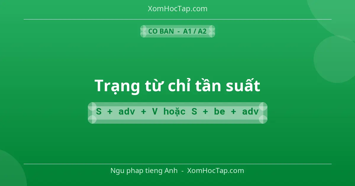 Ngu phap tieng Anh: Trạng từ chỉ tần suất - Cong thuc: S + adv + V hoặc S + be + adv