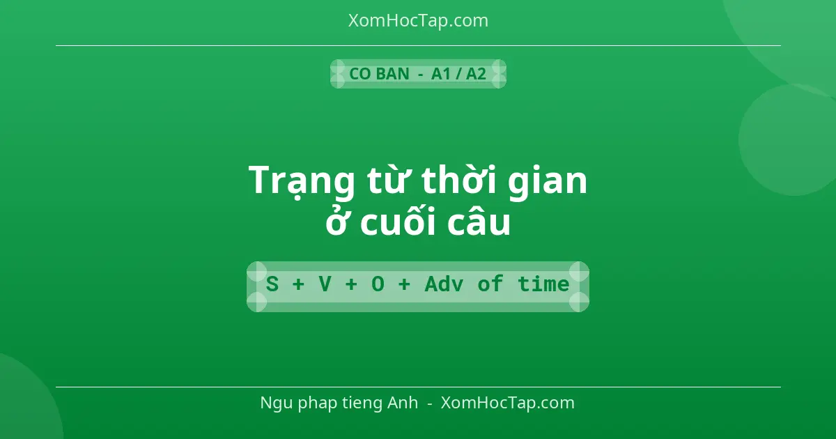 Ngu phap tieng Anh: Trạng từ thời gian ở cuối câu - Cong thuc: S + V + O + Adv of time