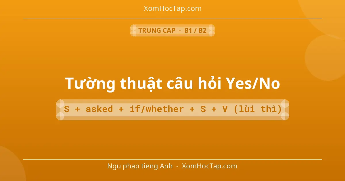 Ngu phap tieng Anh: Tường thuật câu hỏi Yes/No - Cong thuc: S + asked + if/whether + S + V (lùi thì)
