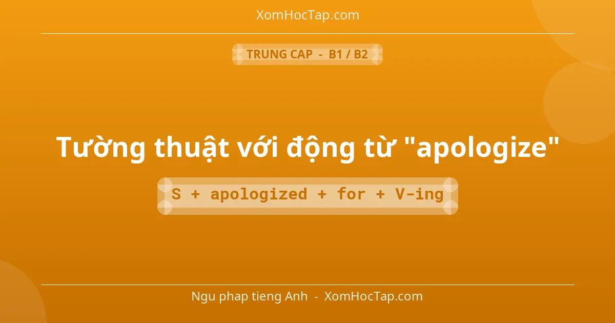 Ngu phap tieng Anh: Tường thuật với động từ "apologize" - Cong thuc: S + apologized + for + V-ing