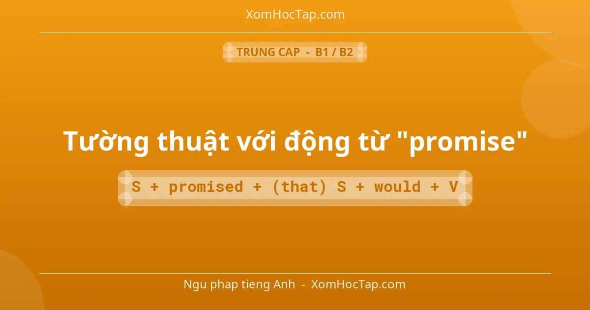 Ngu phap tieng Anh: Tường thuật với động từ "promise" - Cong thuc: S + promised + (that) S + would + V