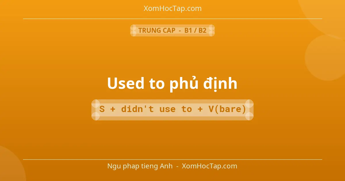 Ngu phap tieng Anh: Used to phủ định - Cong thuc: S + didn't use to + V(bare)