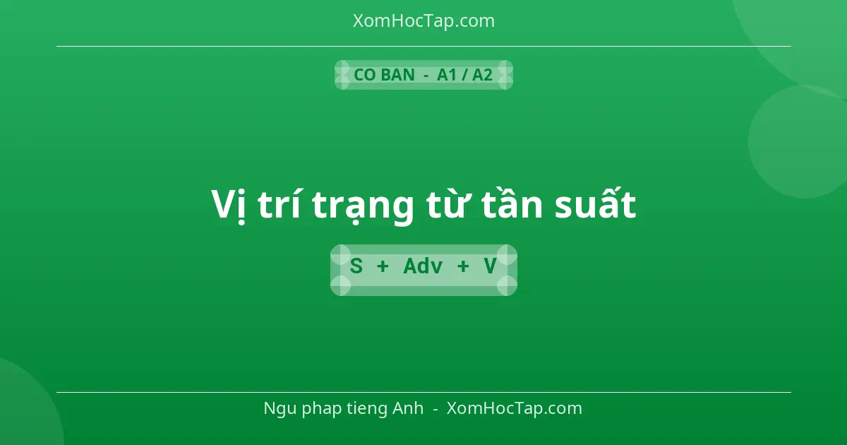 Ngu phap tieng Anh: Vị trí trạng từ tần suất - Cong thuc: S + Adv + V
