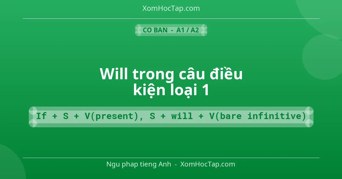 Ngu phap tieng Anh: Will trong câu điều kiện loại 1 - Cong thuc: If + S + V(present), S + will + V(bare infinitive)