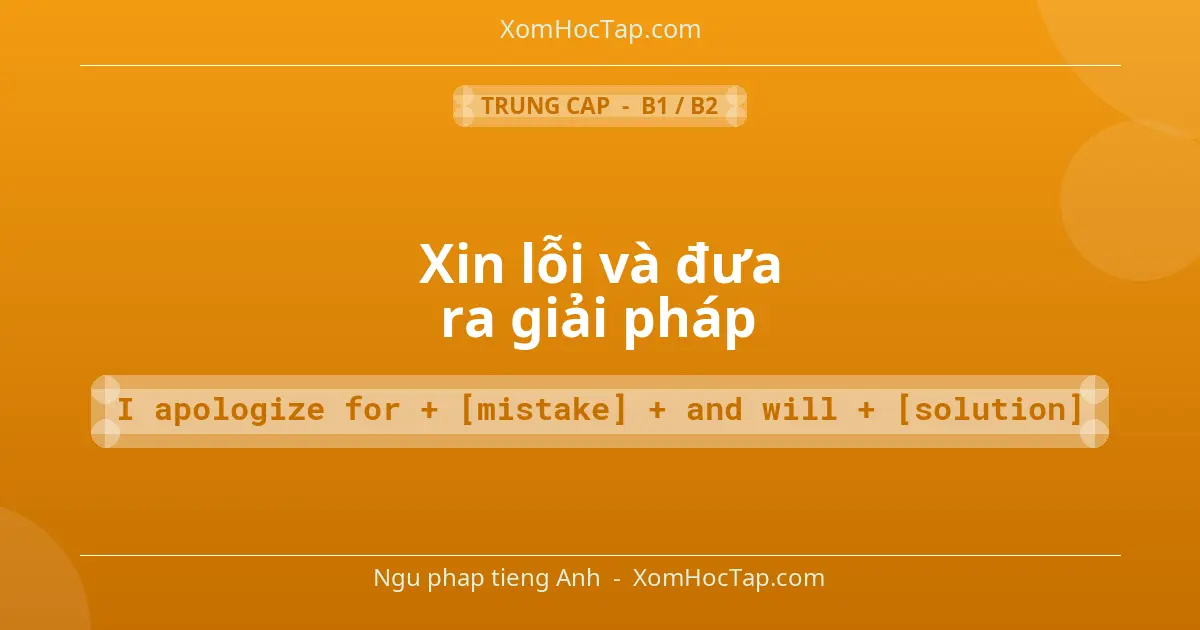 Ngu phap tieng Anh: Xin lỗi và đưa ra giải pháp - Cong thuc: I apologize for + [mistake] + and will + [solution]
